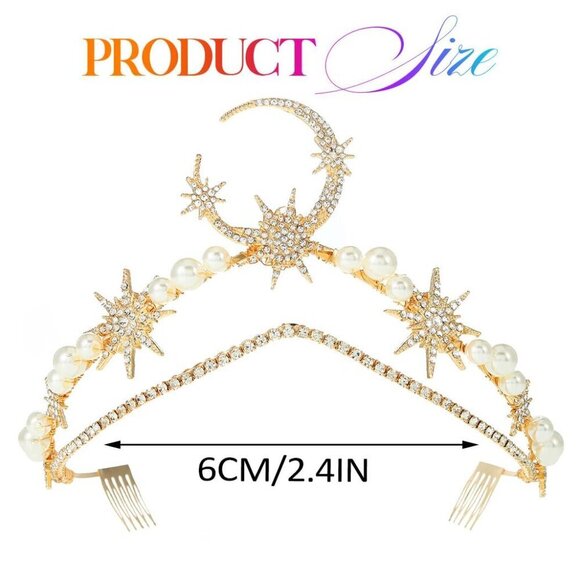 Moon Crown Headpiece Goddess Star Tiara Headband Gold Celestial for Women main image 5